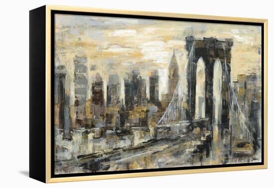 Brooklyn Bridge Gray and Gold-Silvia Vassileva-Framed Stretched Canvas