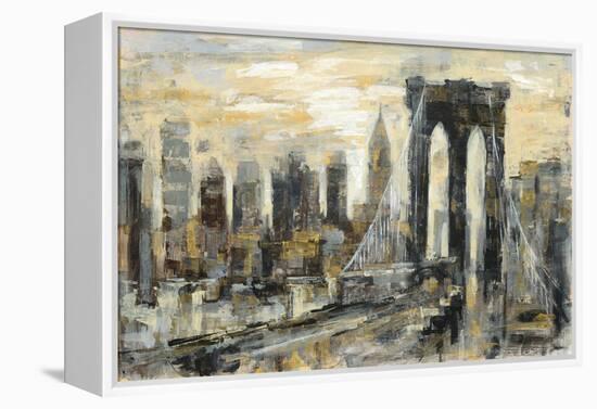 Brooklyn Bridge Gray and Gold-Silvia Vassileva-Framed Stretched Canvas