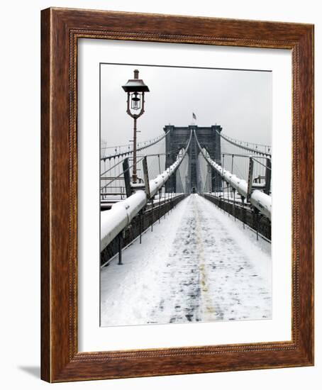 Brooklyn Bridge in Snow-Igor Maloratsky-Framed Art Print