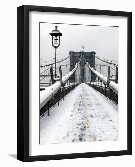 Brooklyn Bridge in Snow-Igor Maloratsky-Framed Art Print