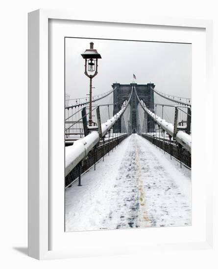 Brooklyn Bridge in Snow-Igor Maloratsky-Framed Art Print