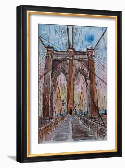 Brooklyn Bridge New York City Pedestrian Walk-Markus Bleichner-Framed Art Print