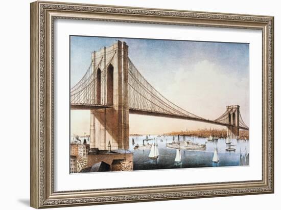 Brooklyn Bridge, NYC, 1881-Currier & Ives-Framed Giclee Print