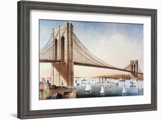 Brooklyn Bridge, NYC, 1881-Currier & Ives-Framed Giclee Print