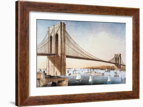 Brooklyn Bridge, NYC, 1881-Currier & Ives-Framed Giclee Print