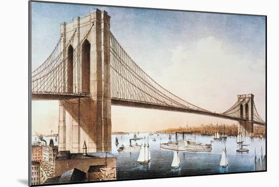 Brooklyn Bridge, NYC, 1881-Currier & Ives-Mounted Giclee Print