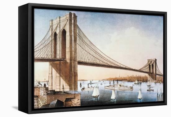 Brooklyn Bridge, NYC, 1881-Currier & Ives-Framed Premier Image Canvas