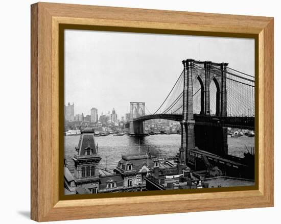 Brooklyn Bridge Over East River and Surrounding Area-null-Framed Premier Image Canvas