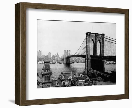 Brooklyn Bridge Over East River and Surrounding Area--Framed Photographic Print