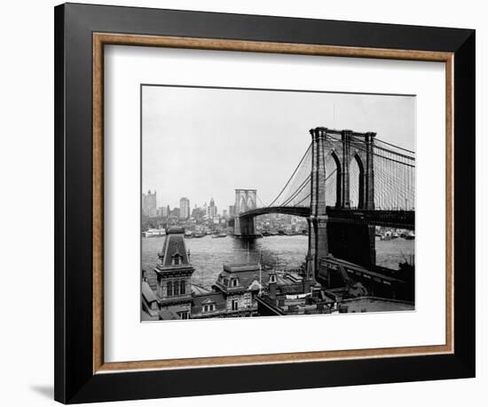 Brooklyn Bridge Over East River and Surrounding Area--Framed Photographic Print