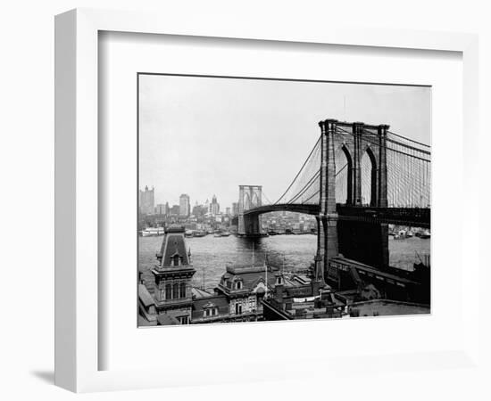 Brooklyn Bridge Over East River and Surrounding Area--Framed Photographic Print