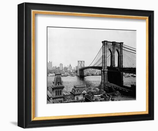 Brooklyn Bridge Over East River and Surrounding Area--Framed Photographic Print