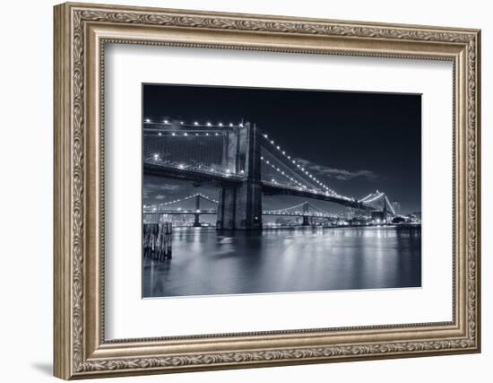 Brooklyn Bridge Over East River At Night In Black And White In New York City Manhattan-Songquan Deng-Framed Photographic Print