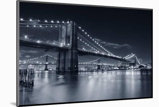 Brooklyn Bridge Over East River At Night In Black And White In New York City Manhattan-Songquan Deng-Mounted Photographic Print