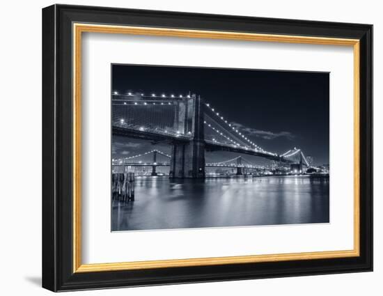 Brooklyn Bridge Over East River At Night In Black And White In New York City Manhattan-Songquan Deng-Framed Photographic Print