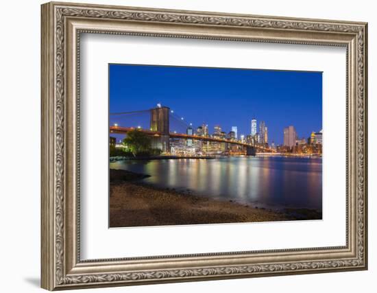 Brooklyn Bridge over East River, Lower Manhattan Skyline-Alan Copson-Framed Photographic Print