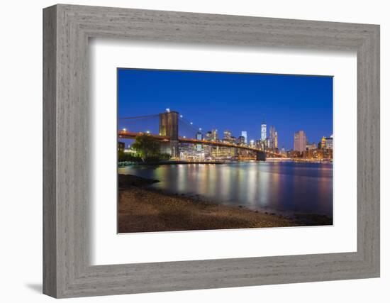 Brooklyn Bridge over East River, Lower Manhattan Skyline-Alan Copson-Framed Photographic Print