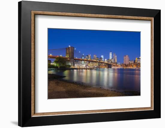 Brooklyn Bridge over East River, Lower Manhattan Skyline-Alan Copson-Framed Photographic Print