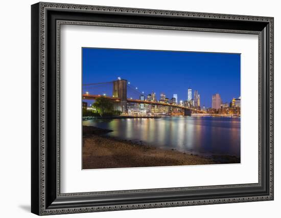 Brooklyn Bridge over East River, Lower Manhattan Skyline-Alan Copson-Framed Photographic Print