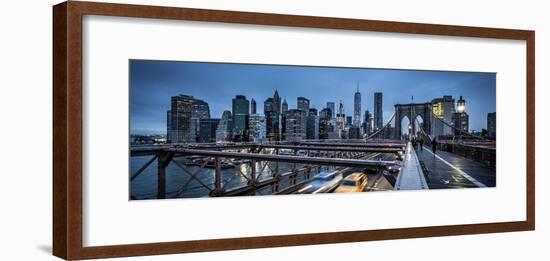 Brooklyn Bridge, rainy evening, skyscrapers and skyline of Manhattan, New York, USA-Andrea Lang-Framed Photographic Print