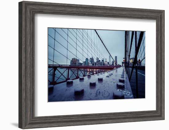 Brooklyn Bridge, rainy evening, skyscrapers and skyline of Manhattan, New York, USA-Andrea Lang-Framed Photographic Print