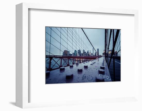 Brooklyn Bridge, rainy evening, skyscrapers and skyline of Manhattan, New York, USA-Andrea Lang-Framed Photographic Print