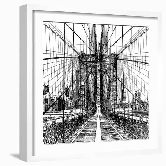 Brooklyn Bridge Sketch-Shelley Lake-Framed Art Print