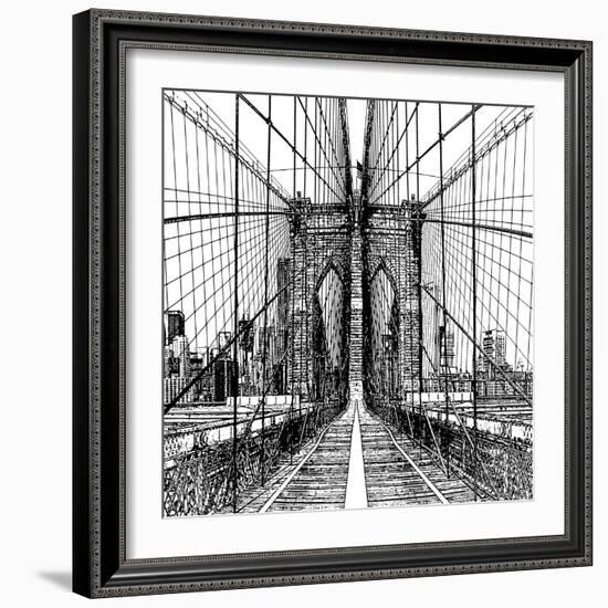 Brooklyn Bridge Sketch-Shelley Lake-Framed Art Print