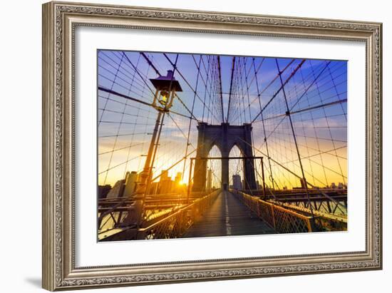 Brooklyn Bridge Sunset New York Manhattan Skyline NY NYC USA-holbox-Framed Photographic Print