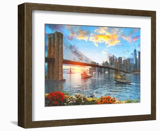 Brooklyn Bridge Sunset-Dominic Davison-Framed Premium Giclee Print