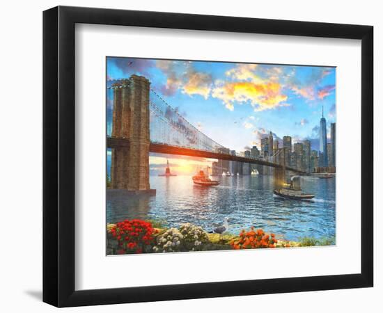 Brooklyn Bridge Sunset-Dominic Davison-Framed Premium Giclee Print