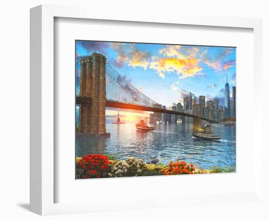 Brooklyn Bridge Sunset-Dominic Davison-Framed Premium Giclee Print