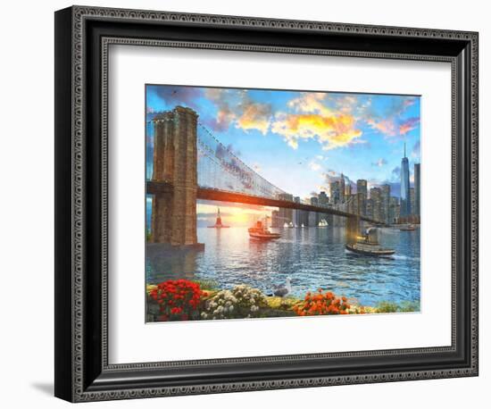 Brooklyn Bridge Sunset-Dominic Davison-Framed Premium Giclee Print