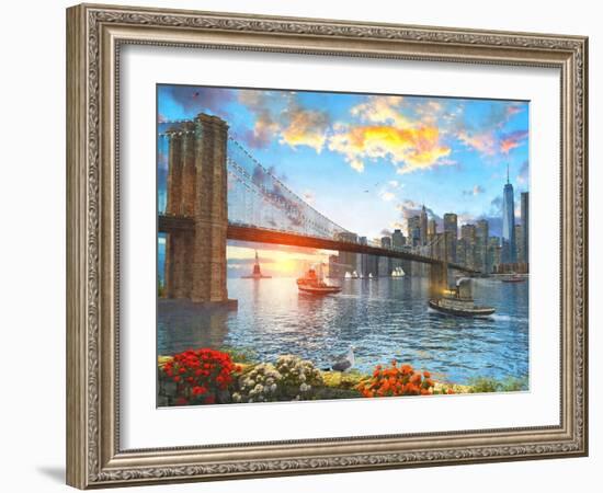 Brooklyn Bridge Sunset-Dominic Davison-Framed Art Print