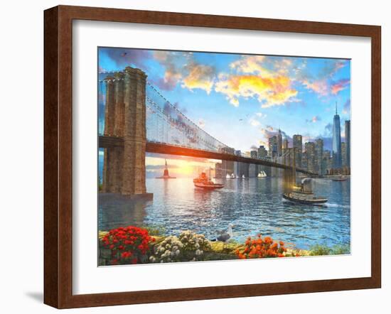 Brooklyn Bridge Sunset-Dominic Davison-Framed Art Print