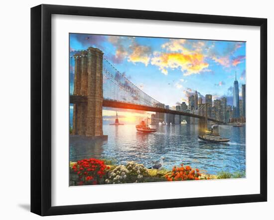 Brooklyn Bridge Sunset-Dominic Davison-Framed Art Print