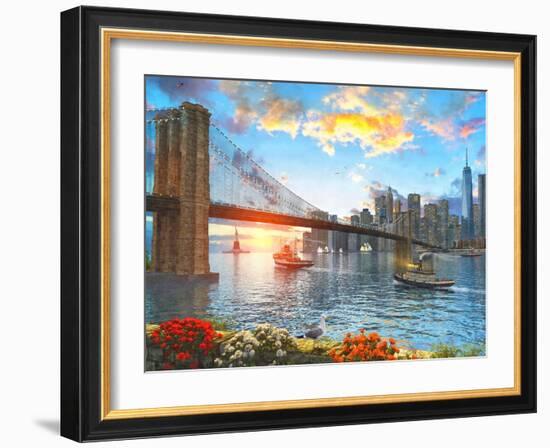 Brooklyn Bridge Sunset-Dominic Davison-Framed Art Print