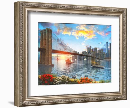 Brooklyn Bridge Sunset-Dominic Davison-Framed Art Print