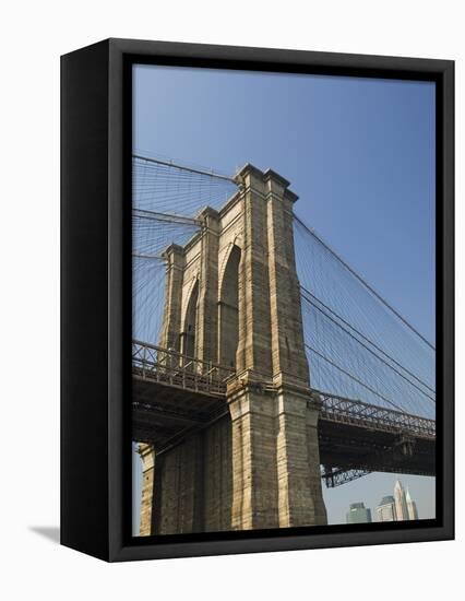 Brooklyn Bridge Tower and Lower Manhattan-Tom Grill-Framed Premier Image Canvas