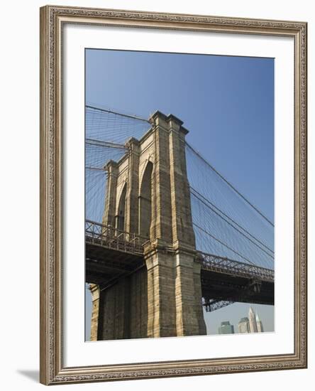 Brooklyn Bridge Tower and Lower Manhattan-Tom Grill-Framed Photographic Print