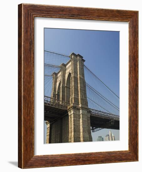 Brooklyn Bridge Tower and Lower Manhattan-Tom Grill-Framed Photographic Print