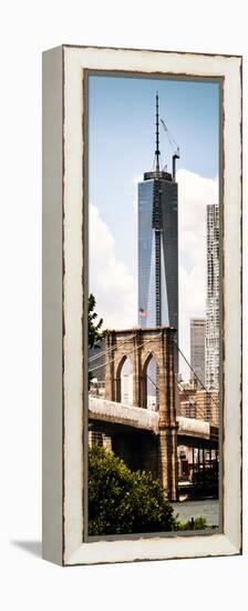 Brooklyn Bridge View and One World Trade Center, Modern Sepia, Manhattan, NYC-Philippe Hugonnard-Framed Premier Image Canvas