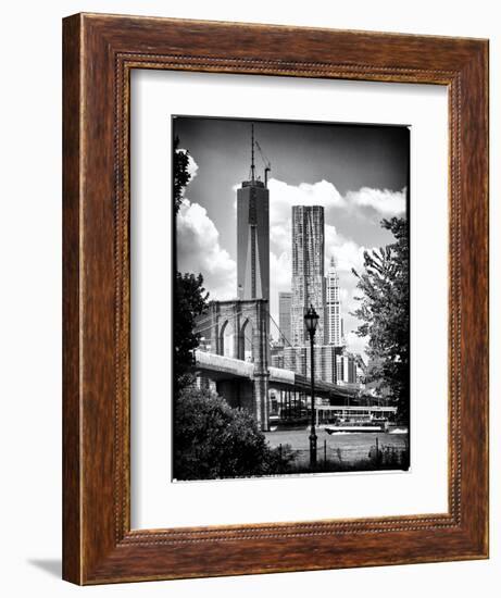 Brooklyn Bridge View with One World Trade Center, Black and White Photography, Manhattan, NYC, US-Philippe Hugonnard-Framed Premium Giclee Print