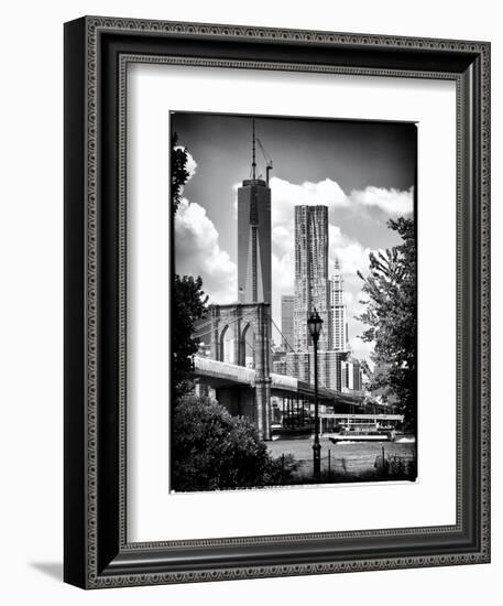 Brooklyn Bridge View with One World Trade Center, Black and White Photography, Manhattan, NYC, US-Philippe Hugonnard-Framed Premium Giclee Print