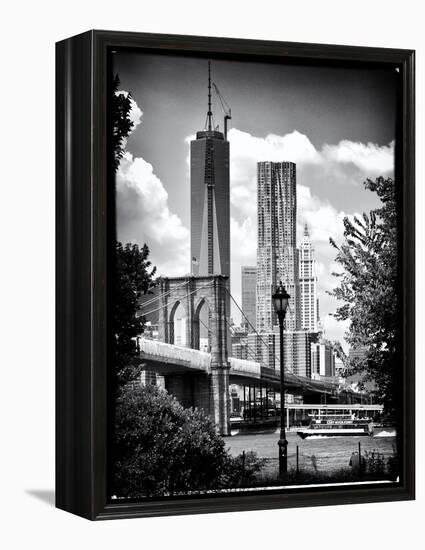 Brooklyn Bridge View with One World Trade Center, Black and White Photography, Manhattan, NYC, US-Philippe Hugonnard-Framed Stretched Canvas