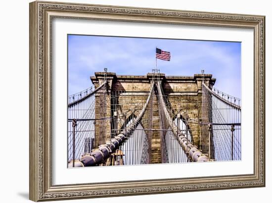 Brooklyn Bridge with Flag-Bill Carson Photography-Framed Art Print