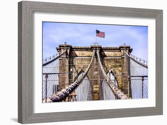 Brooklyn Bridge with Flag-Bill Carson Photography-Framed Art Print