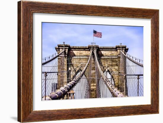 Brooklyn Bridge with Flag-Bill Carson Photography-Framed Art Print