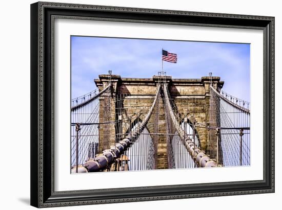 Brooklyn Bridge with Flag-Bill Carson Photography-Framed Art Print