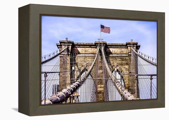 Brooklyn Bridge with Flag-Bill Carson Photography-Framed Stretched Canvas